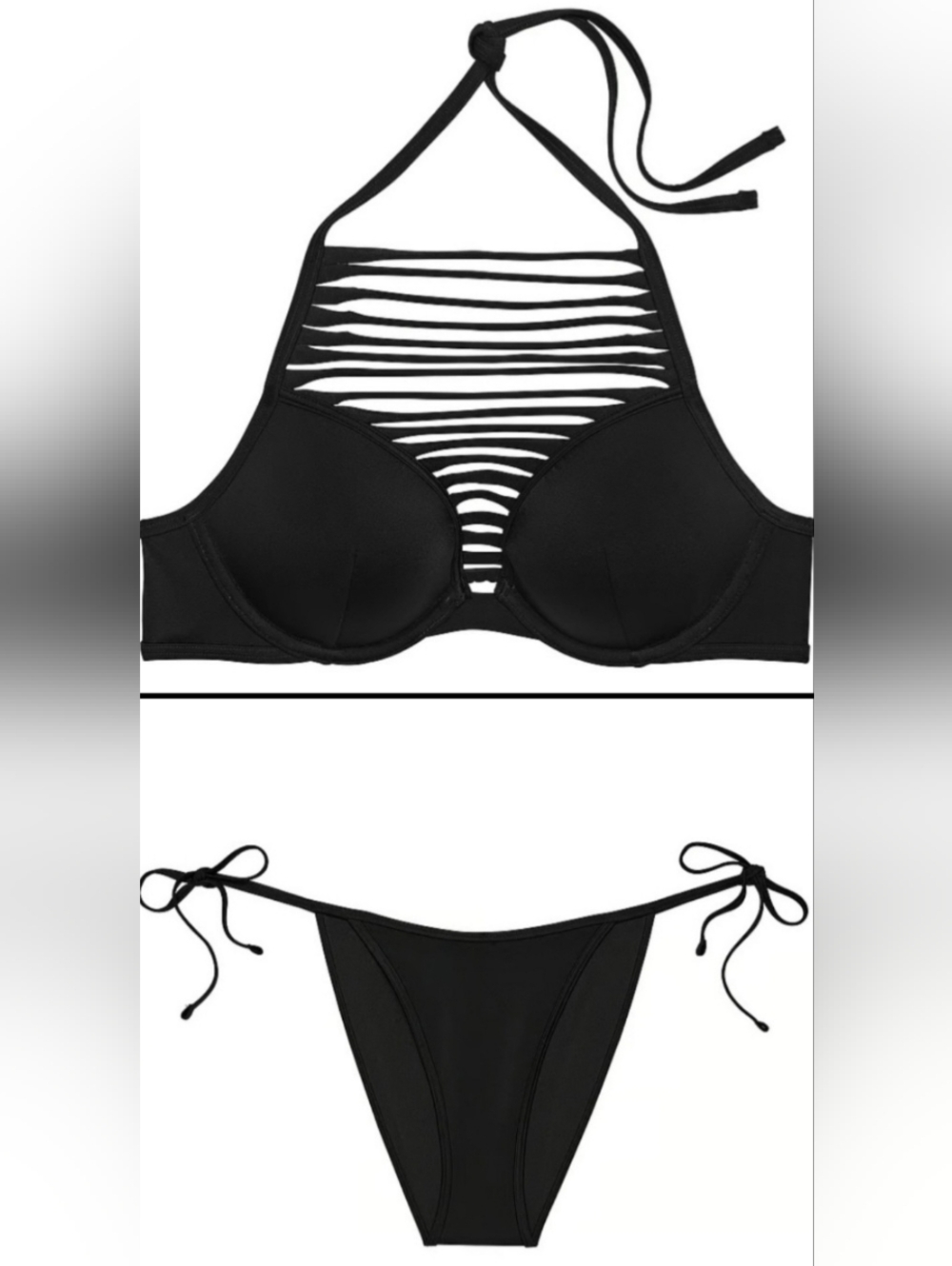 34DD/M/L VS Archives Swim Sexy Tee Side Tie Cheeky Bikini Set Black Tropical